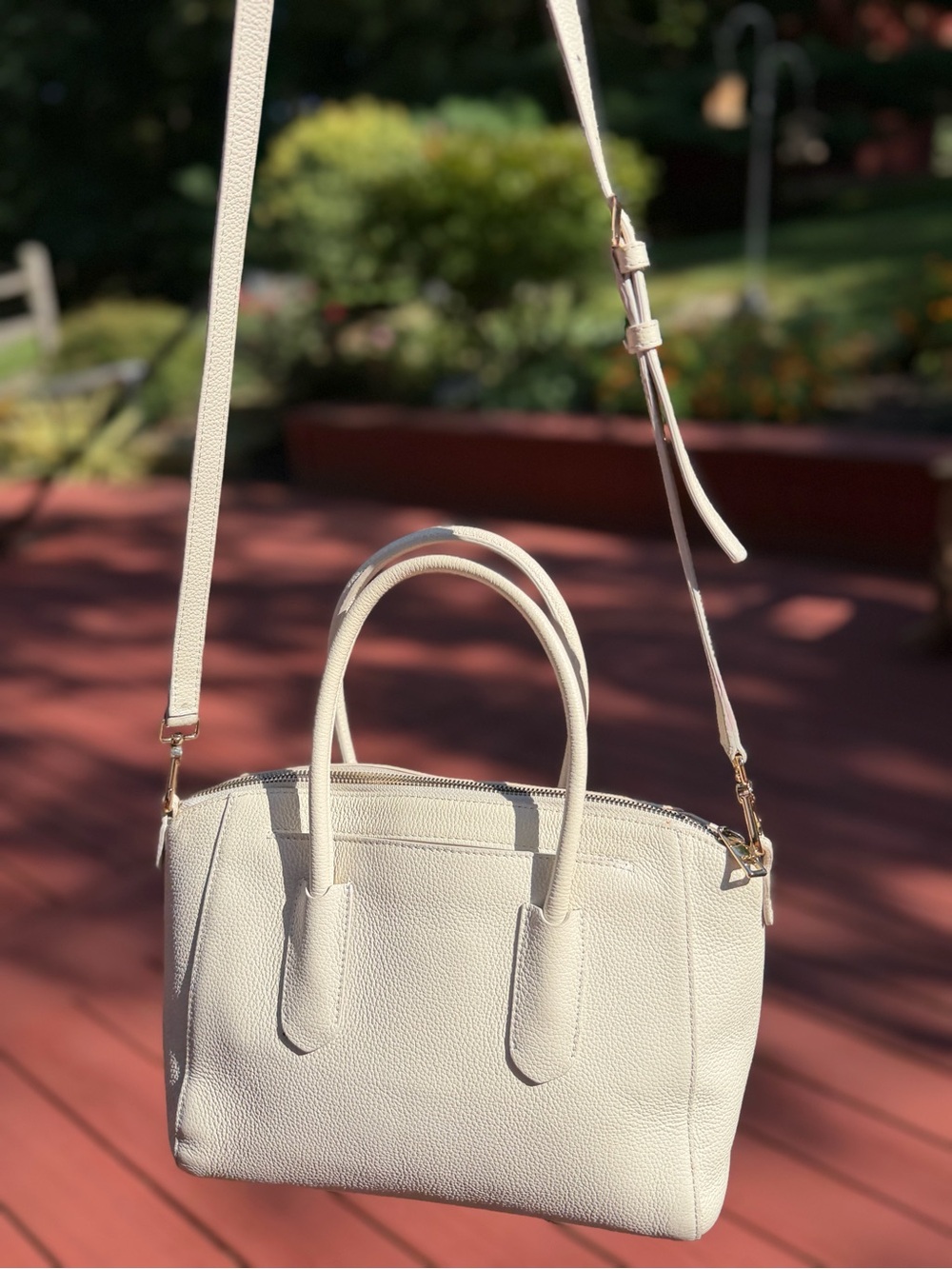 Furla Cream Tessa Two-Way Pebbled Leather Satchel with Gold Charm - Picture 2 of 13
